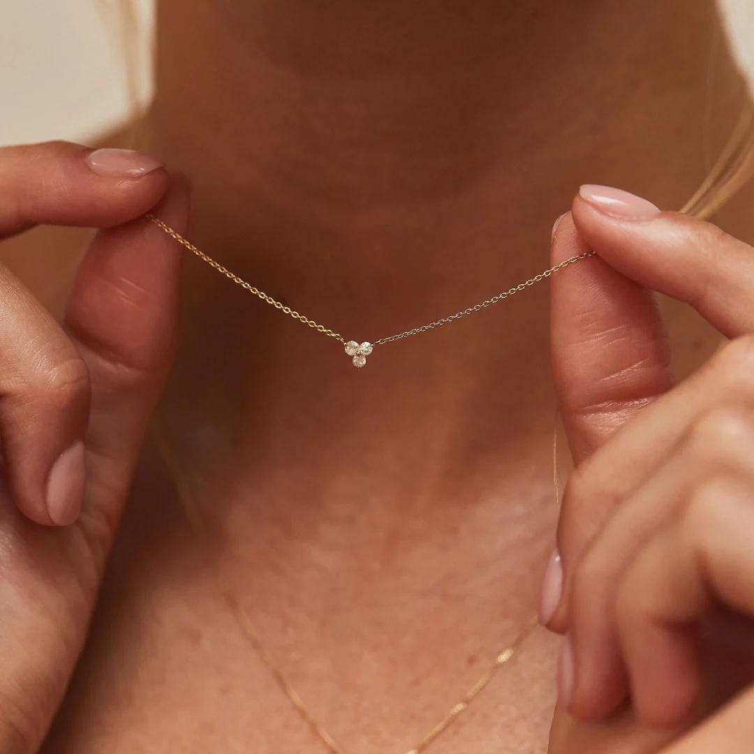 Solid Gold Floating Diamond Cluster Necklace - Image 5