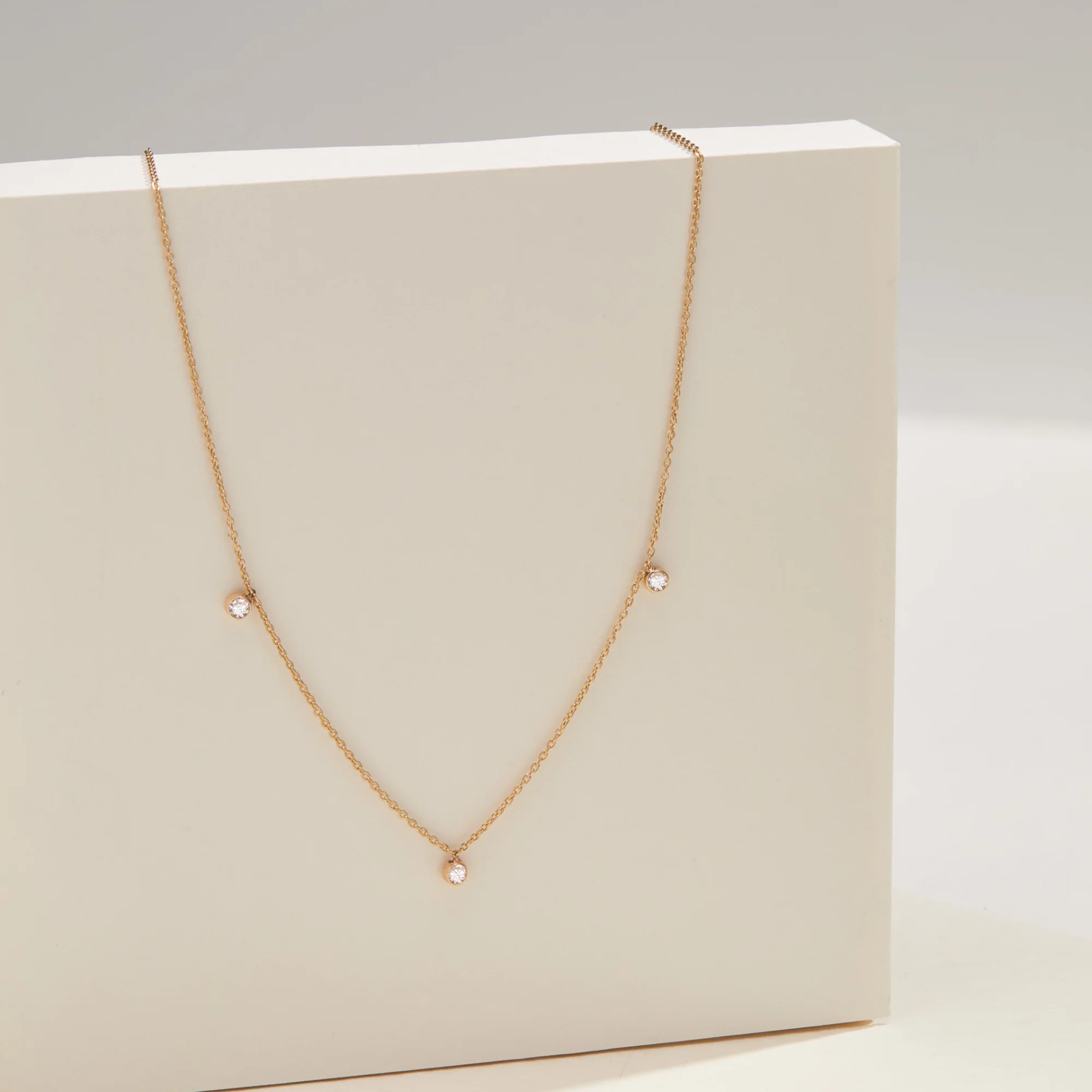 Solid Gold Floating Diamond Drop Necklace - Image 5