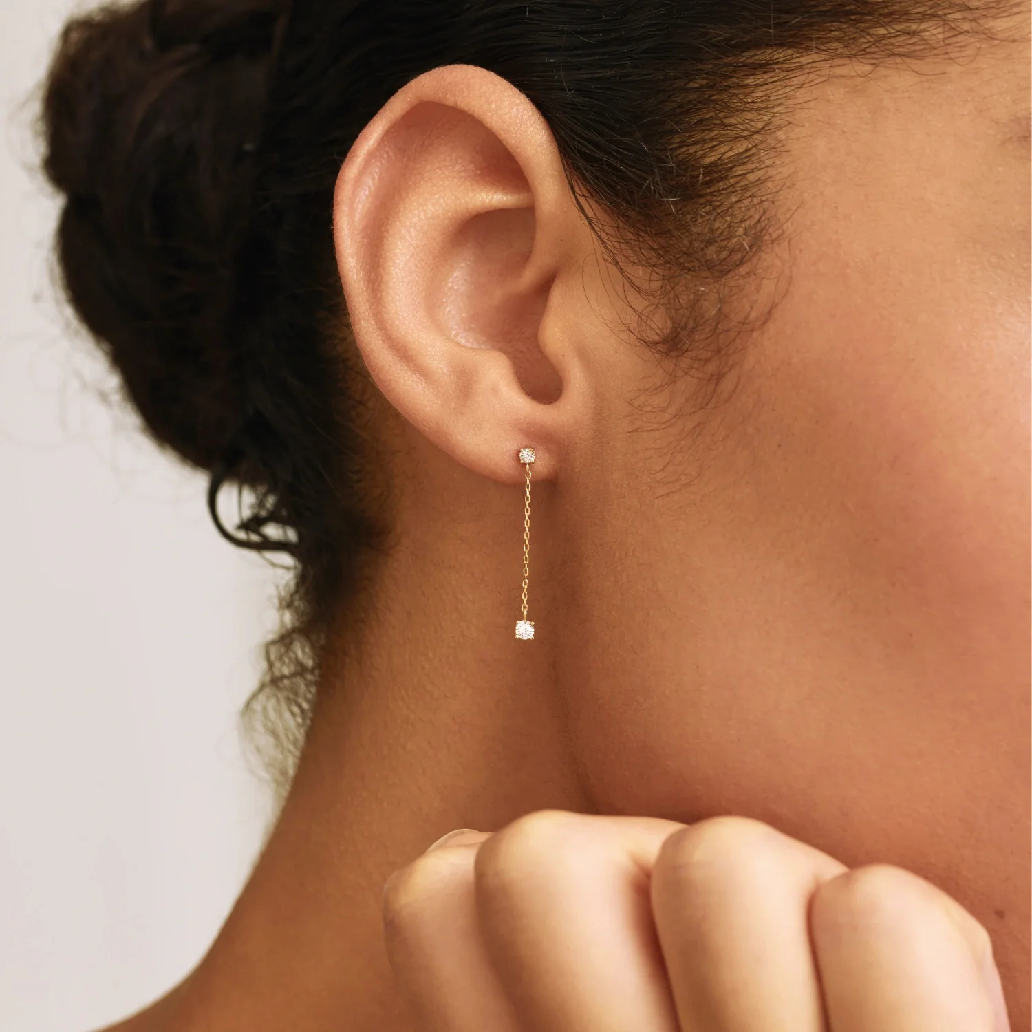 Solid Gold Genuine Diamond Drop Stud Earrings - Image 2