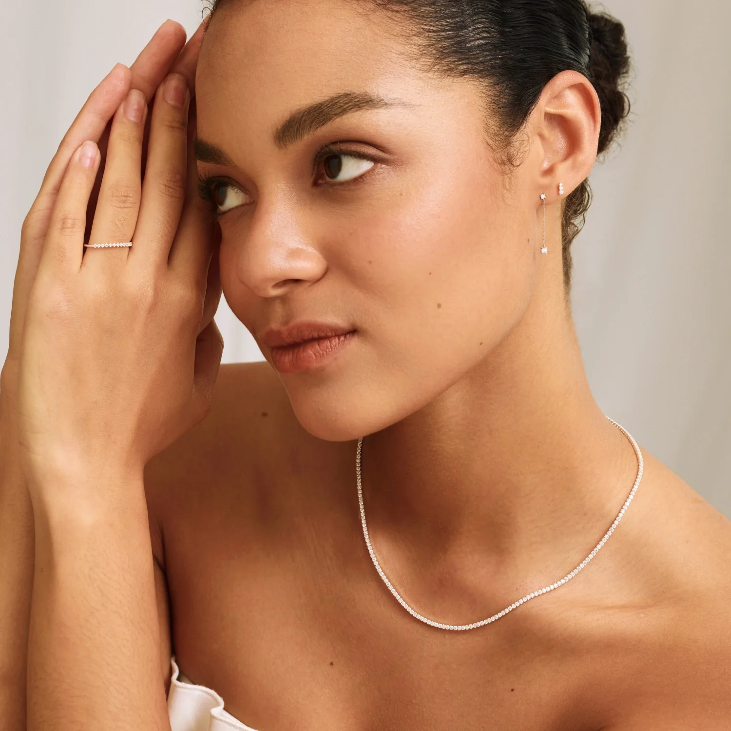 Solid Gold Genuine Diamond Drop Stud Earrings - Image 4