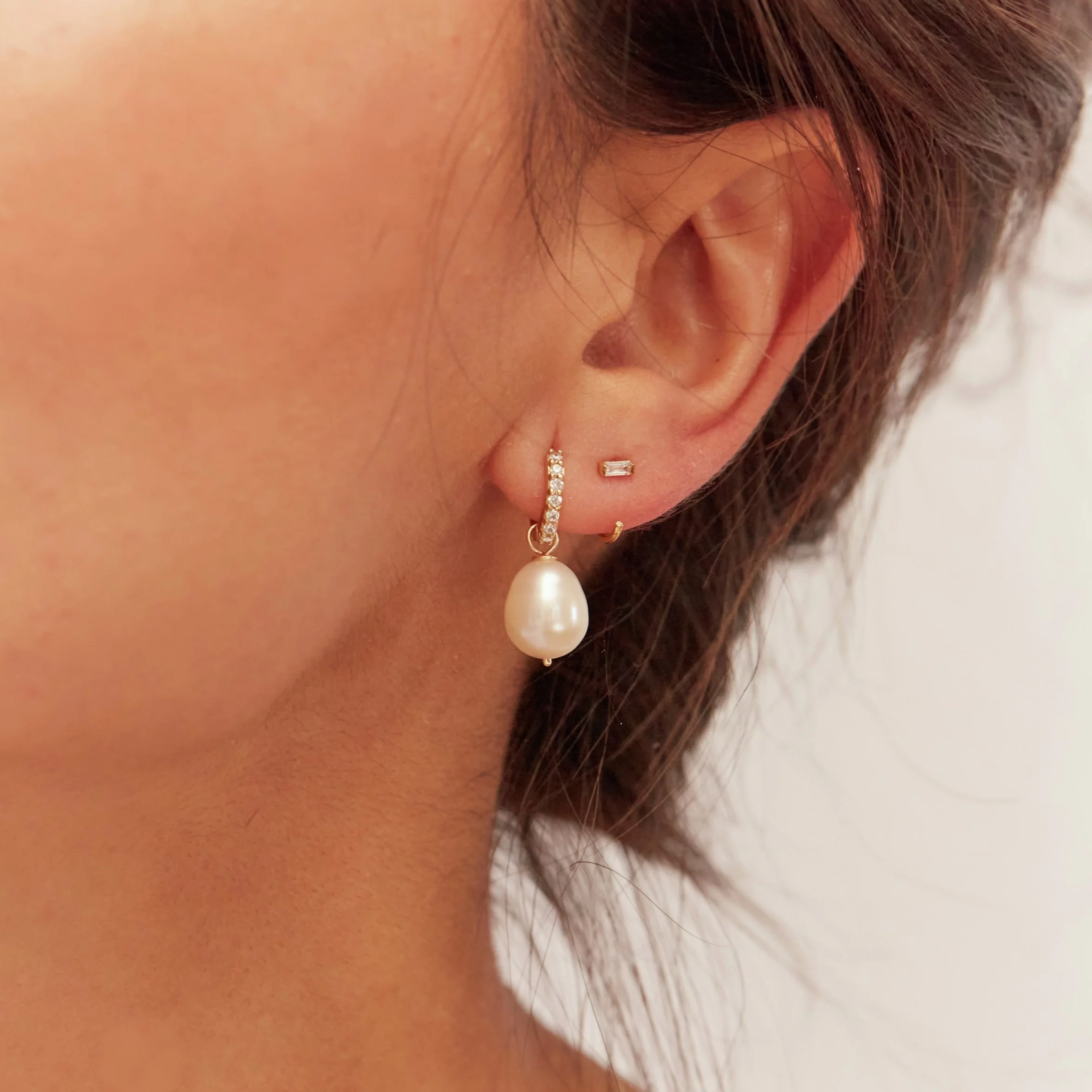 Solid Gold Genuine Diamond Huggie Hoop Earrings - Image 4
