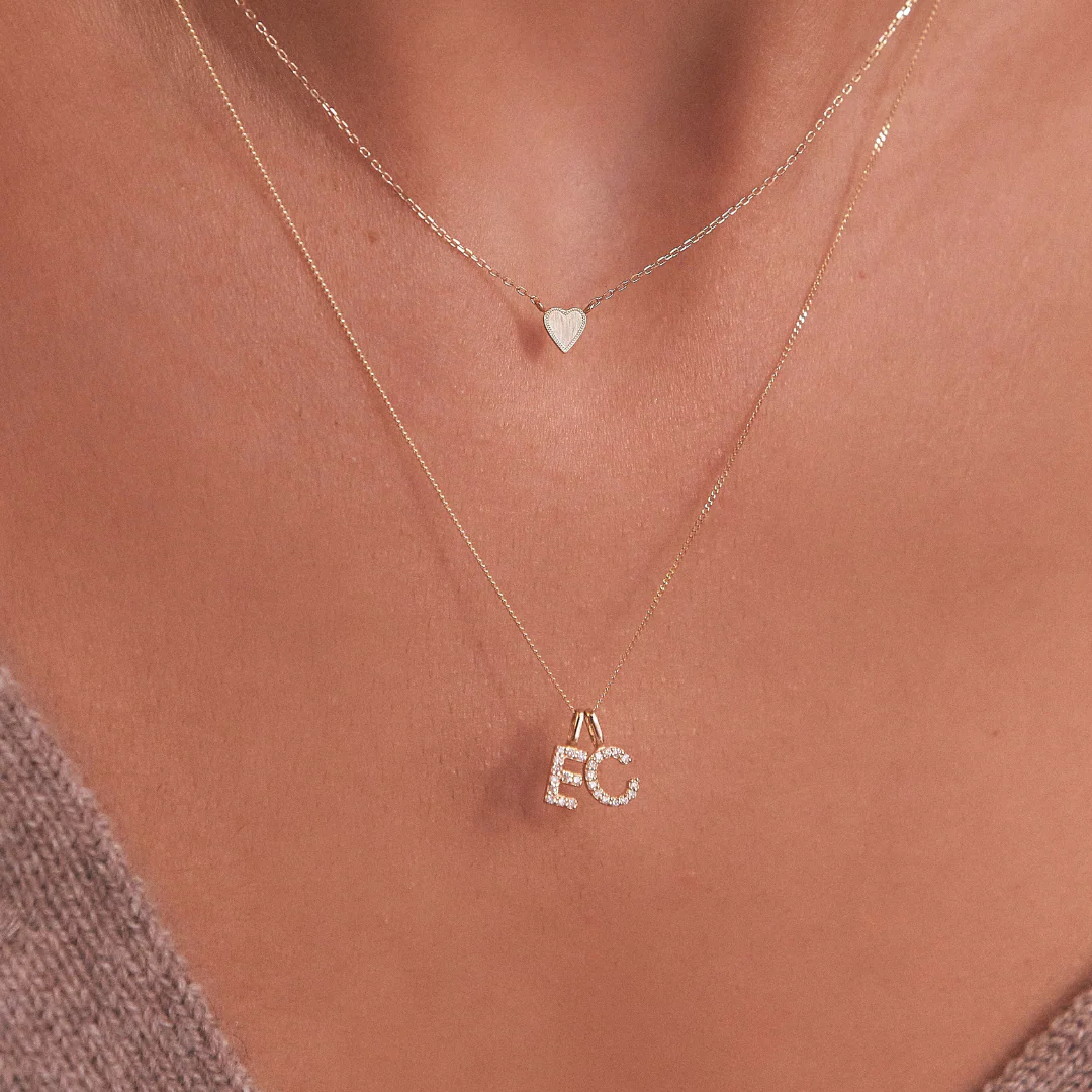 Solid Gold Genuine Diamond Initial Letter Necklace - Image 4