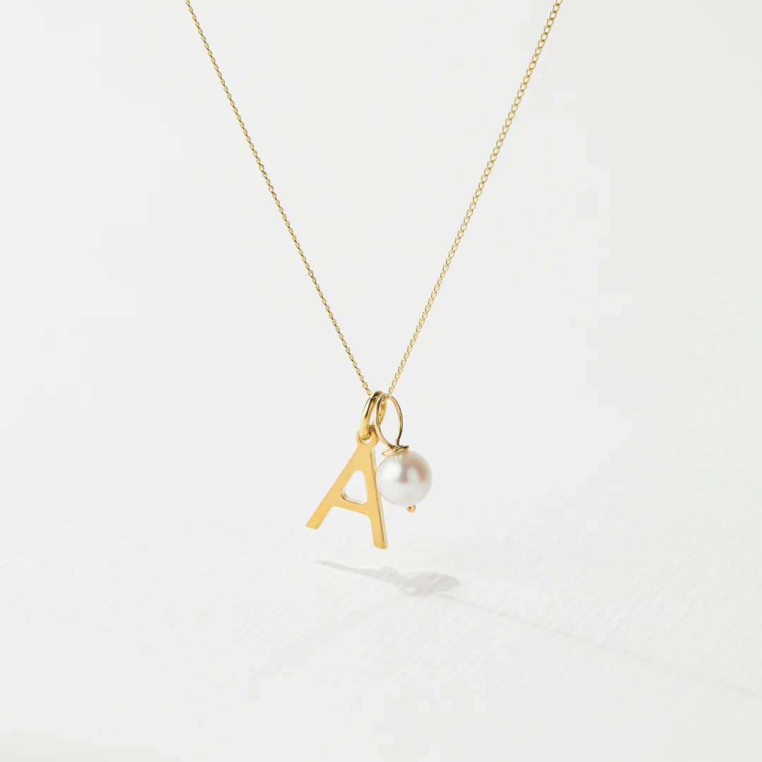 Solid Gold Initial and Pearl Drop Necklace - Image 3
