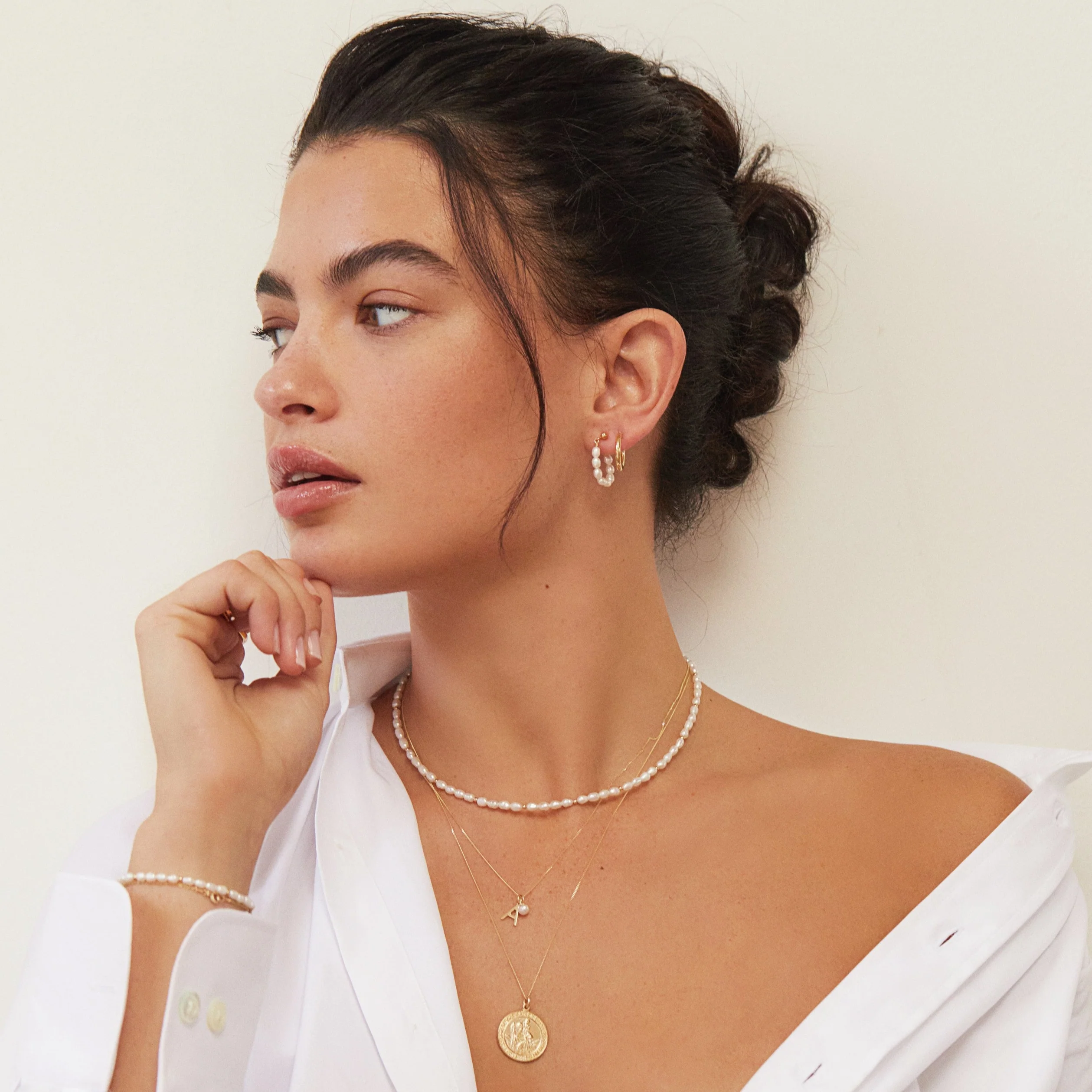 Solid Gold Initial and Pearl Drop Necklace - Image 4