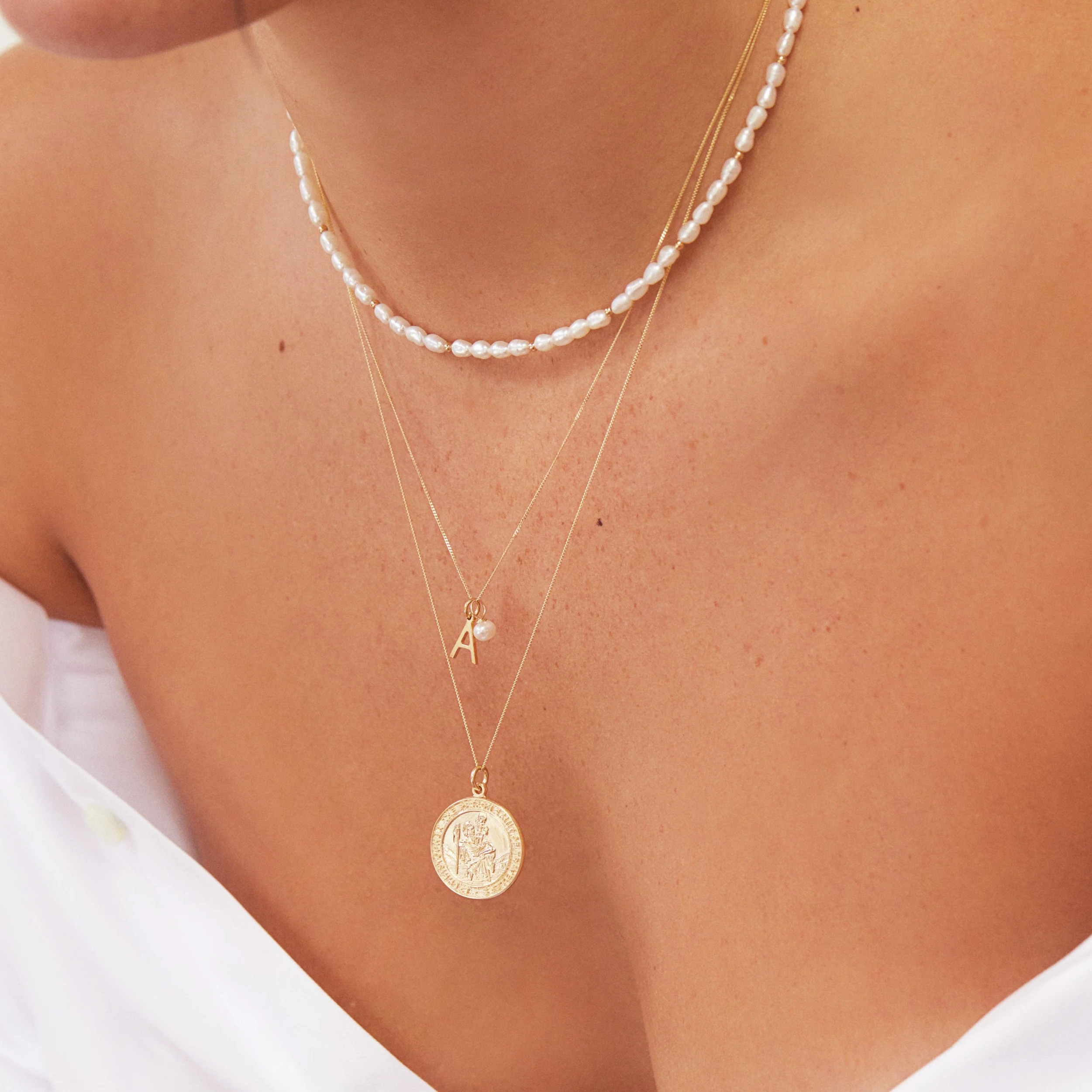 Solid Gold Initial and Pearl Drop Necklace - Image 5