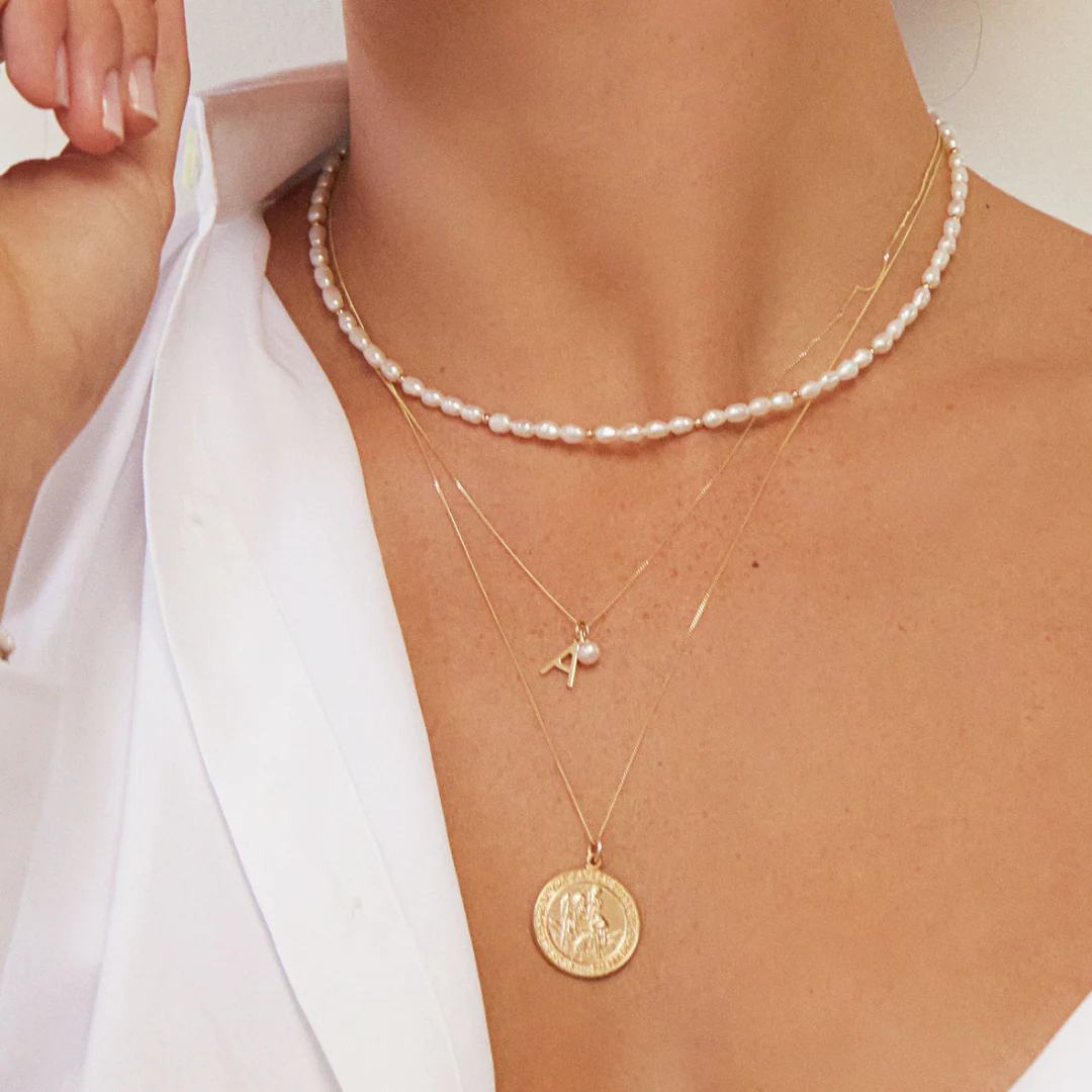 Solid Gold Initial and Pearl Drop Necklace - Image 6