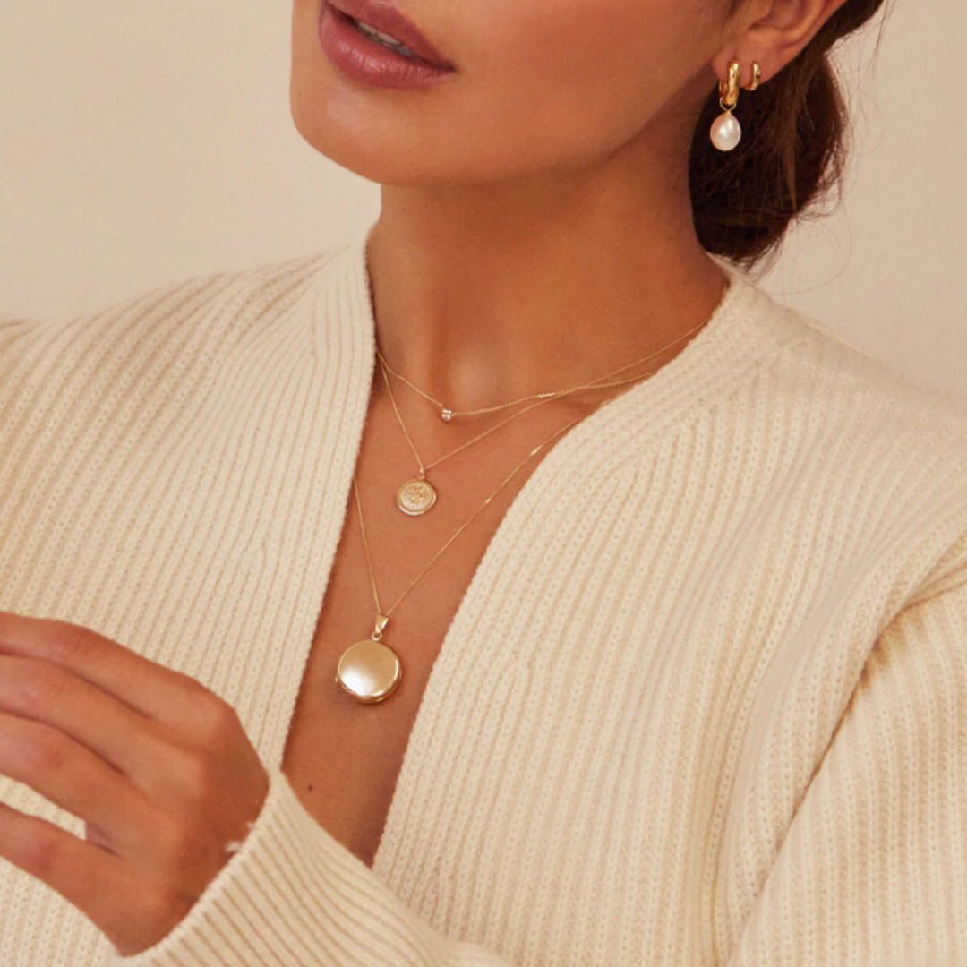 Solid Gold Large Round Locket Necklace - Image 11