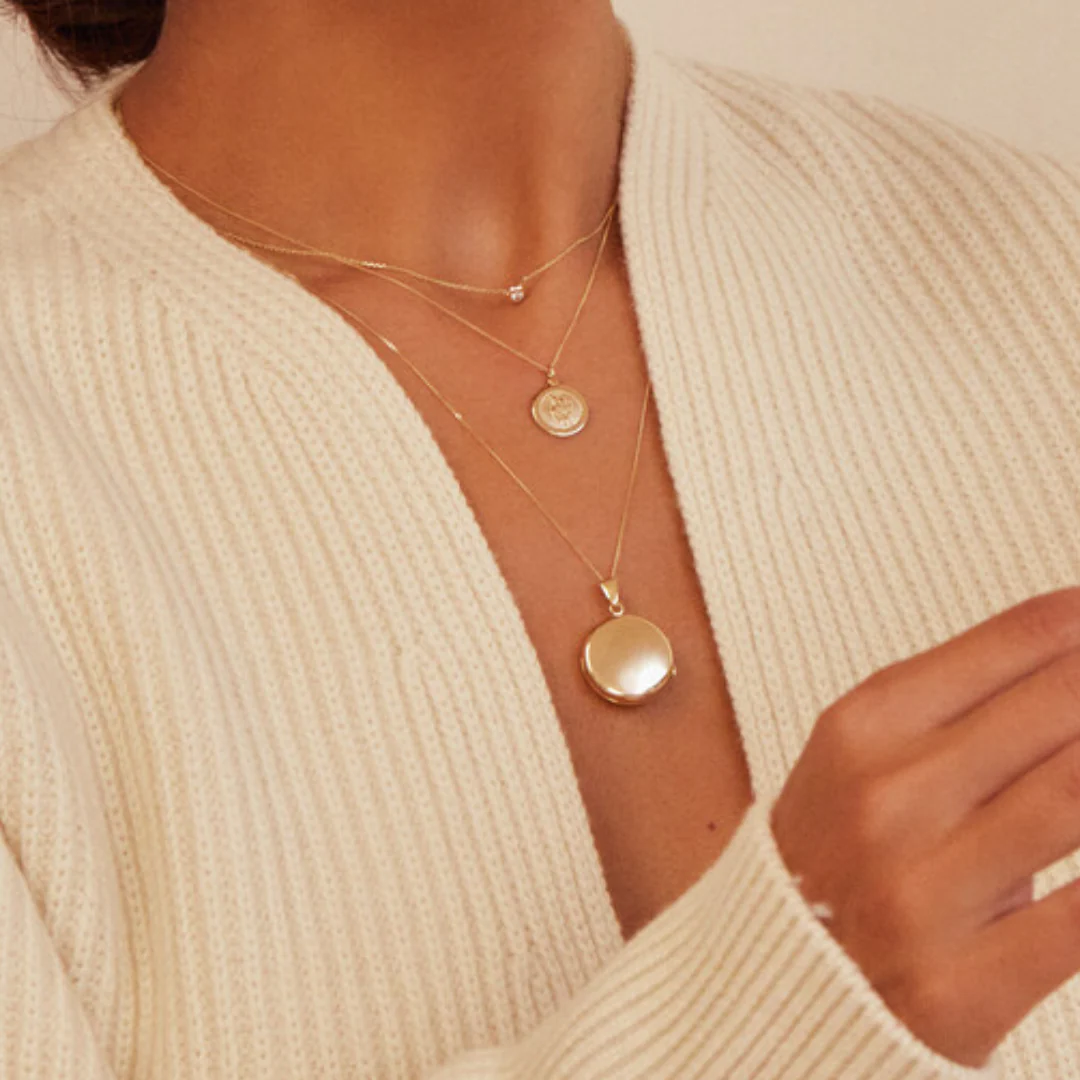 Solid Gold Large Round Locket Necklace - Image 12