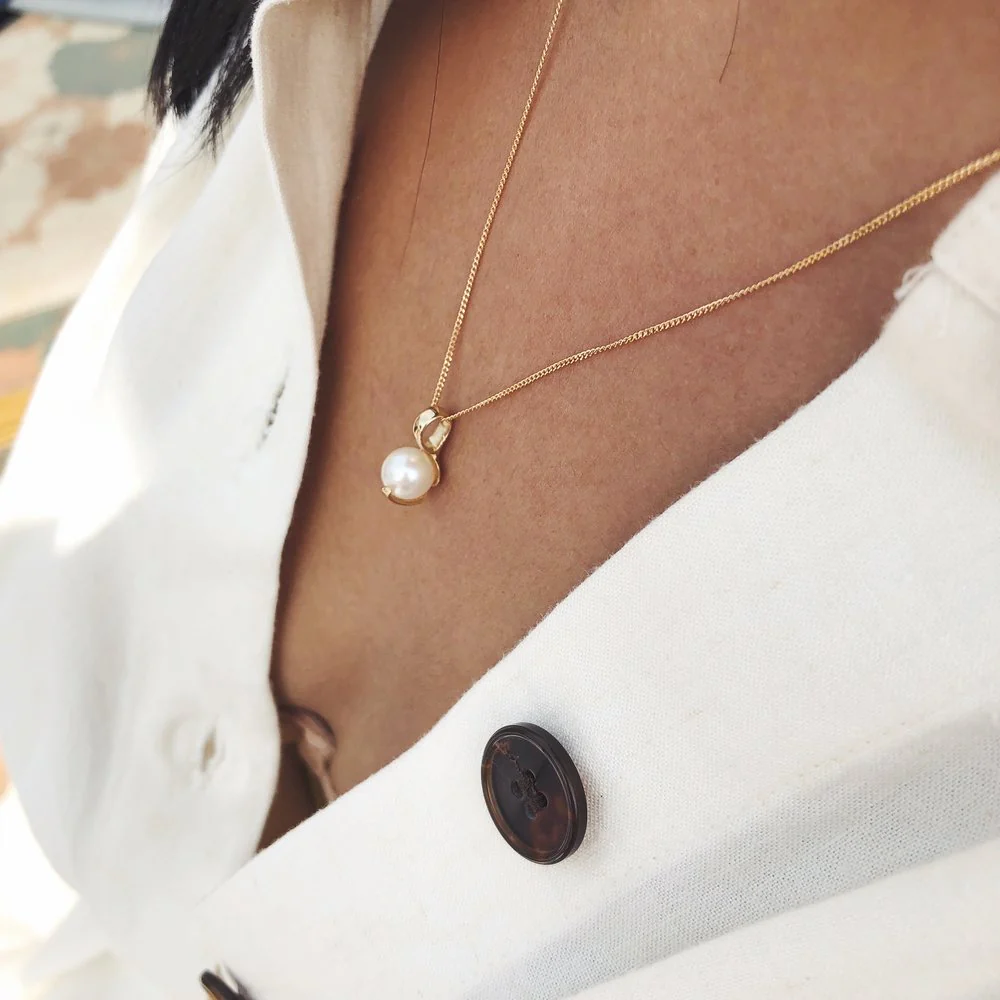 Solid Gold Pearl Necklace - Image 4