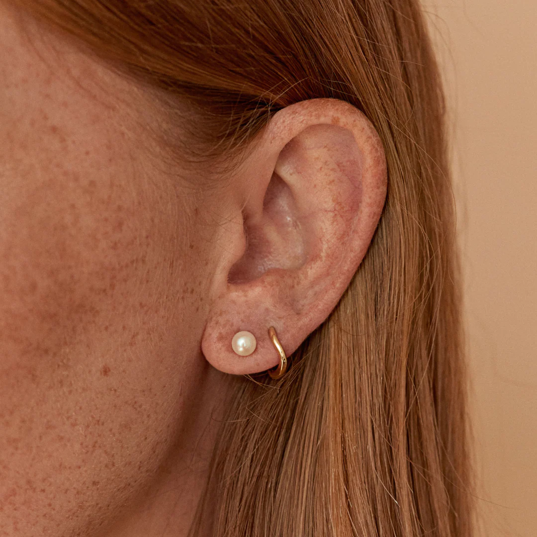 Solid Gold Single Pearl Stud Earrings - Image 3