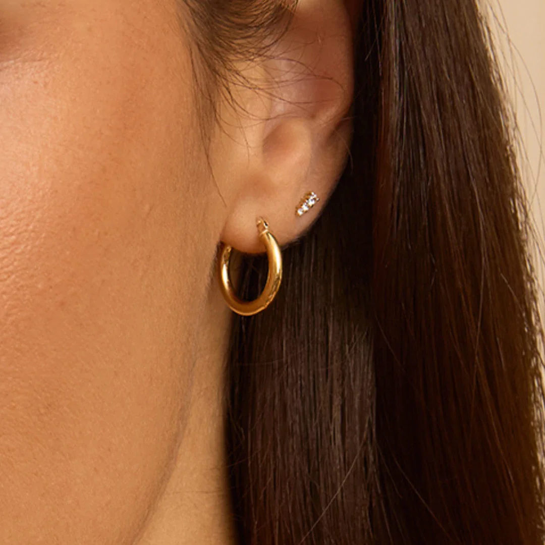Solid Gold Small Rounded Hoop Earrings - Image 7