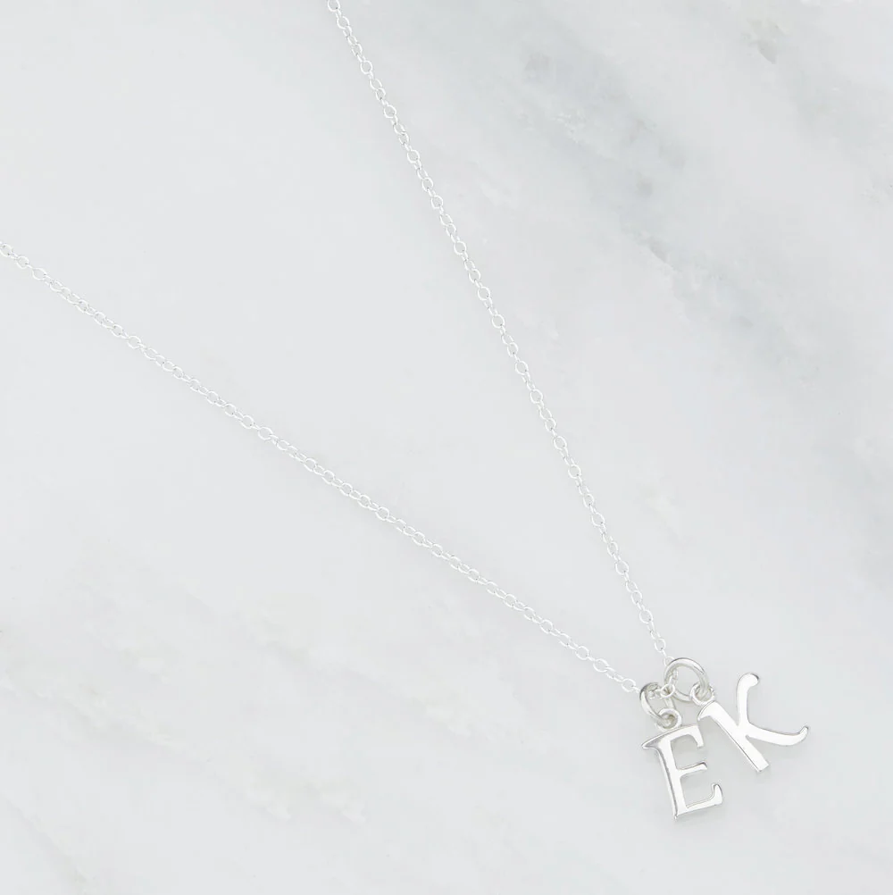 Solid White Gold Curve Initial Letter Necklace - Image 12