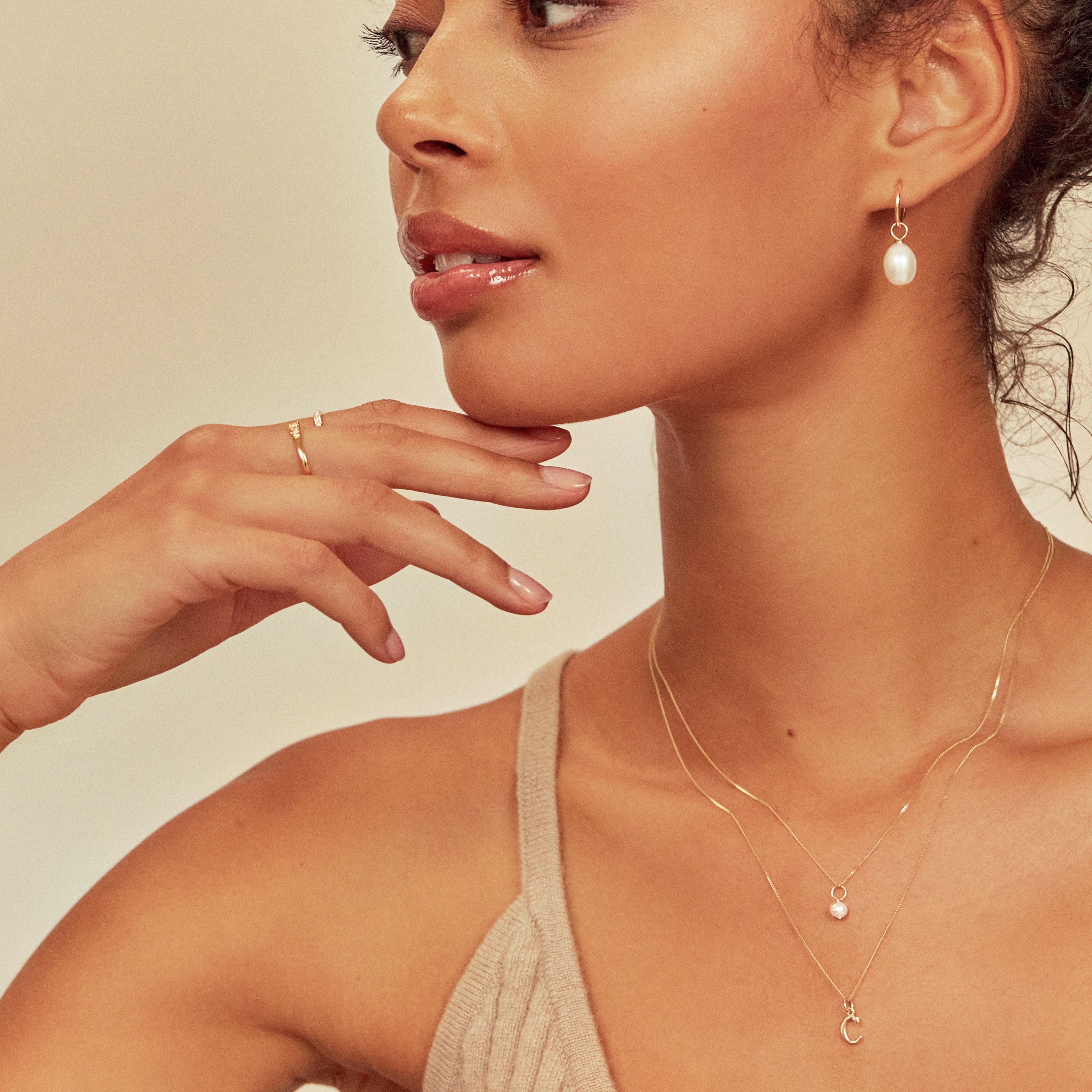 Solid White Gold Curve Initial Letter Necklace - Image 13