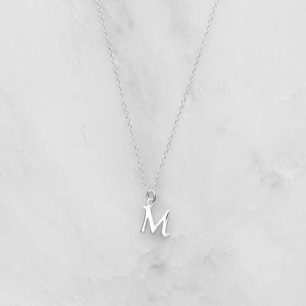 Solid White Gold Curve Initial Letter Necklace - Image 14