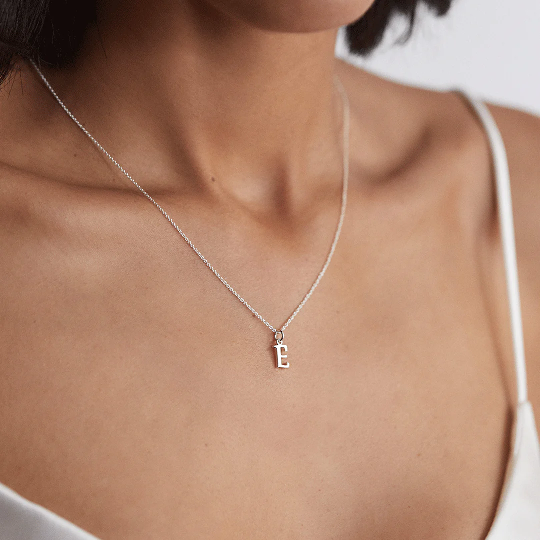 Solid White Gold Curve Initial Letter Necklace - Image 4