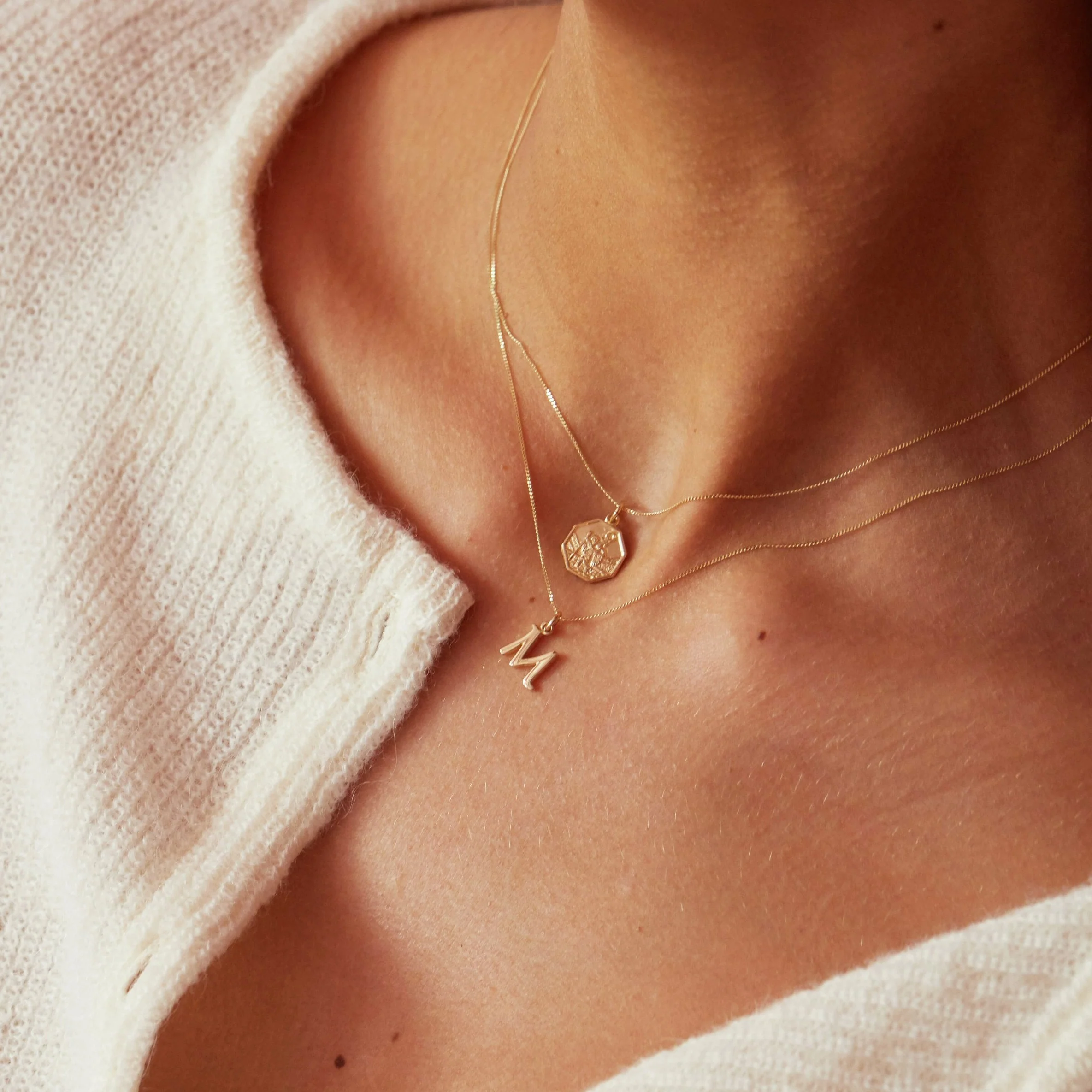 Solid White Gold Curve Initial Letter Necklace - Image 9