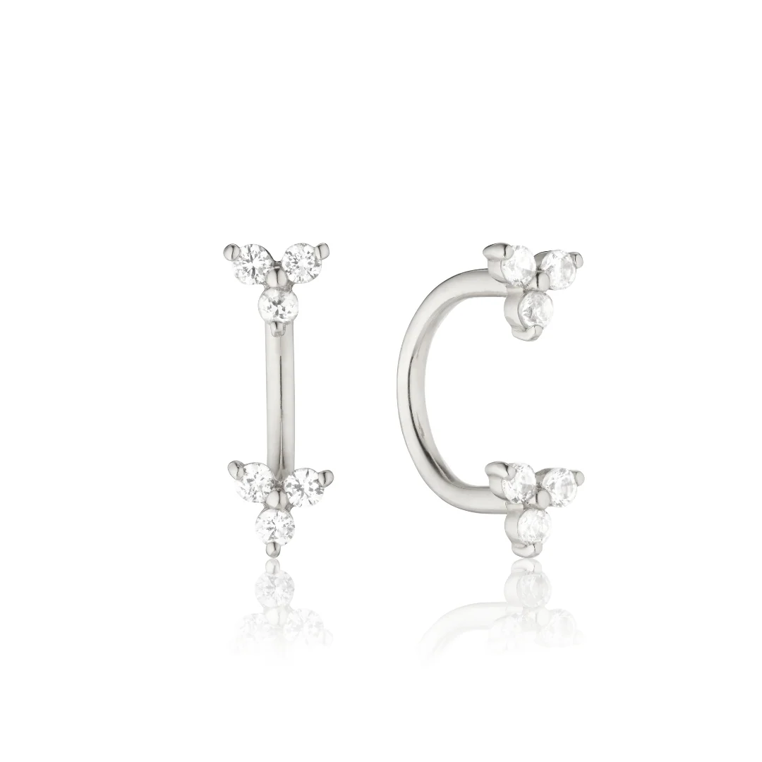 Solid White Gold Diamond Style Triangle Lobe Stud Earrings