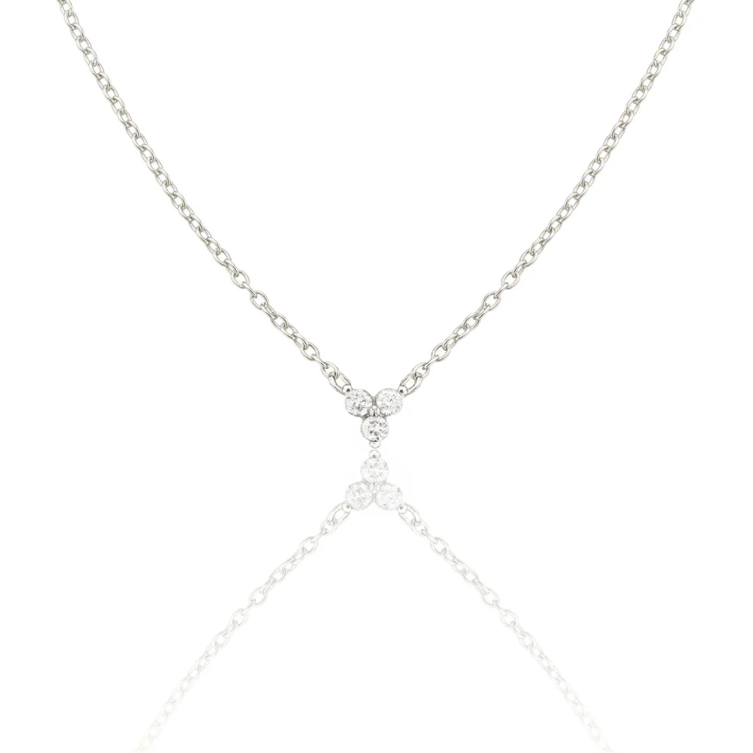 Solid White Gold Floating Diamond Cluster Necklace