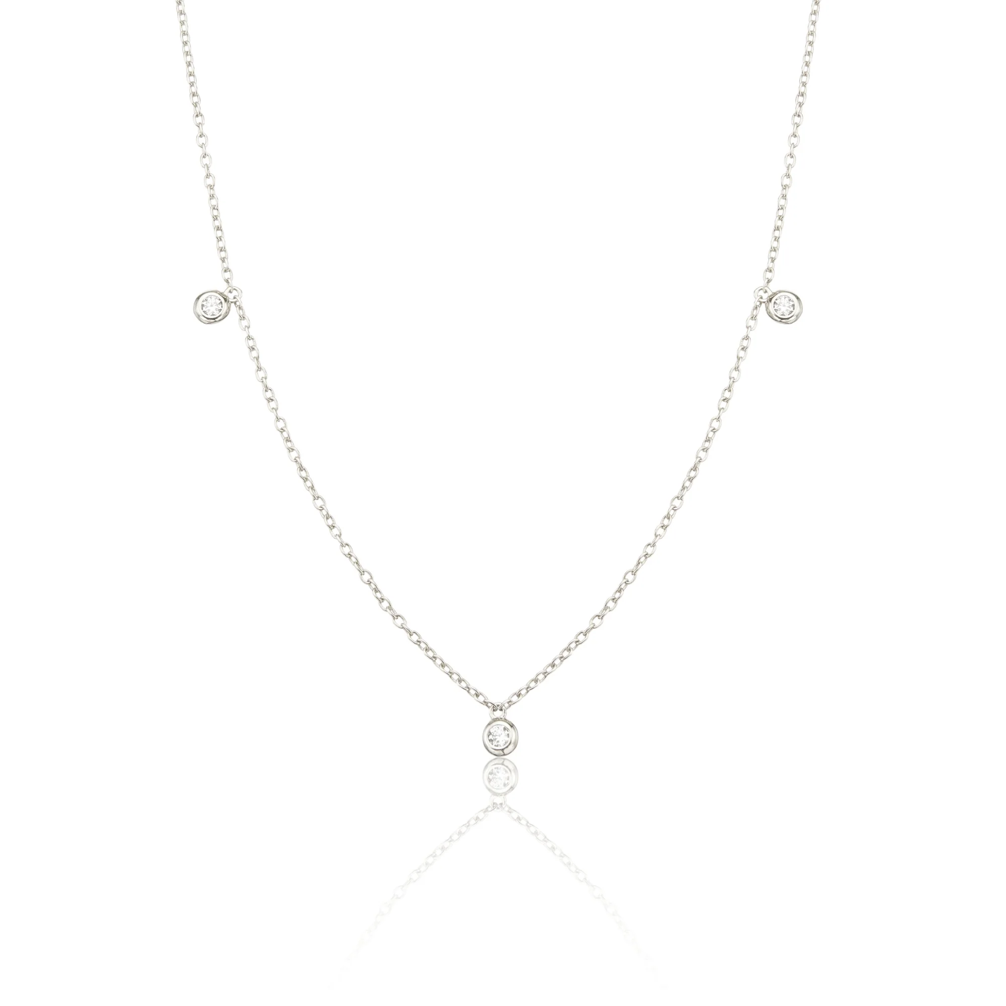 Solid White Gold Floating Diamond Drop Necklace