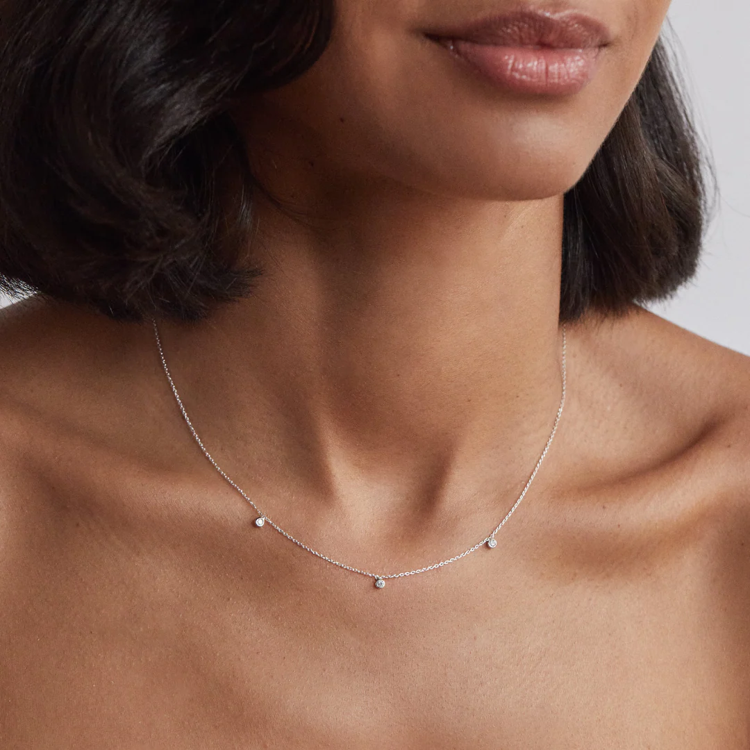 Solid White Gold Floating Diamond Drop Necklace - Image 2
