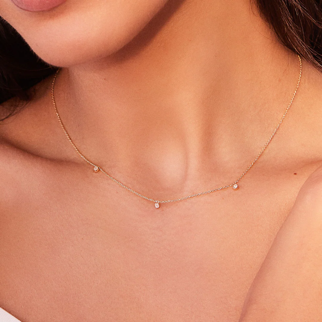 Solid White Gold Floating Diamond Drop Necklace - Image 5