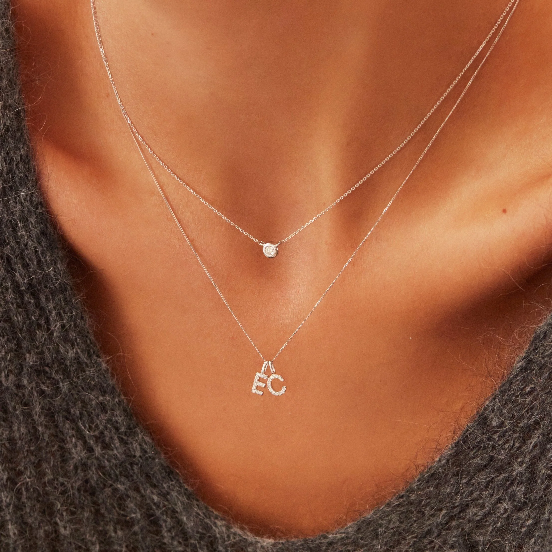 Solid White Gold Floating Diamond Necklace - Image 3