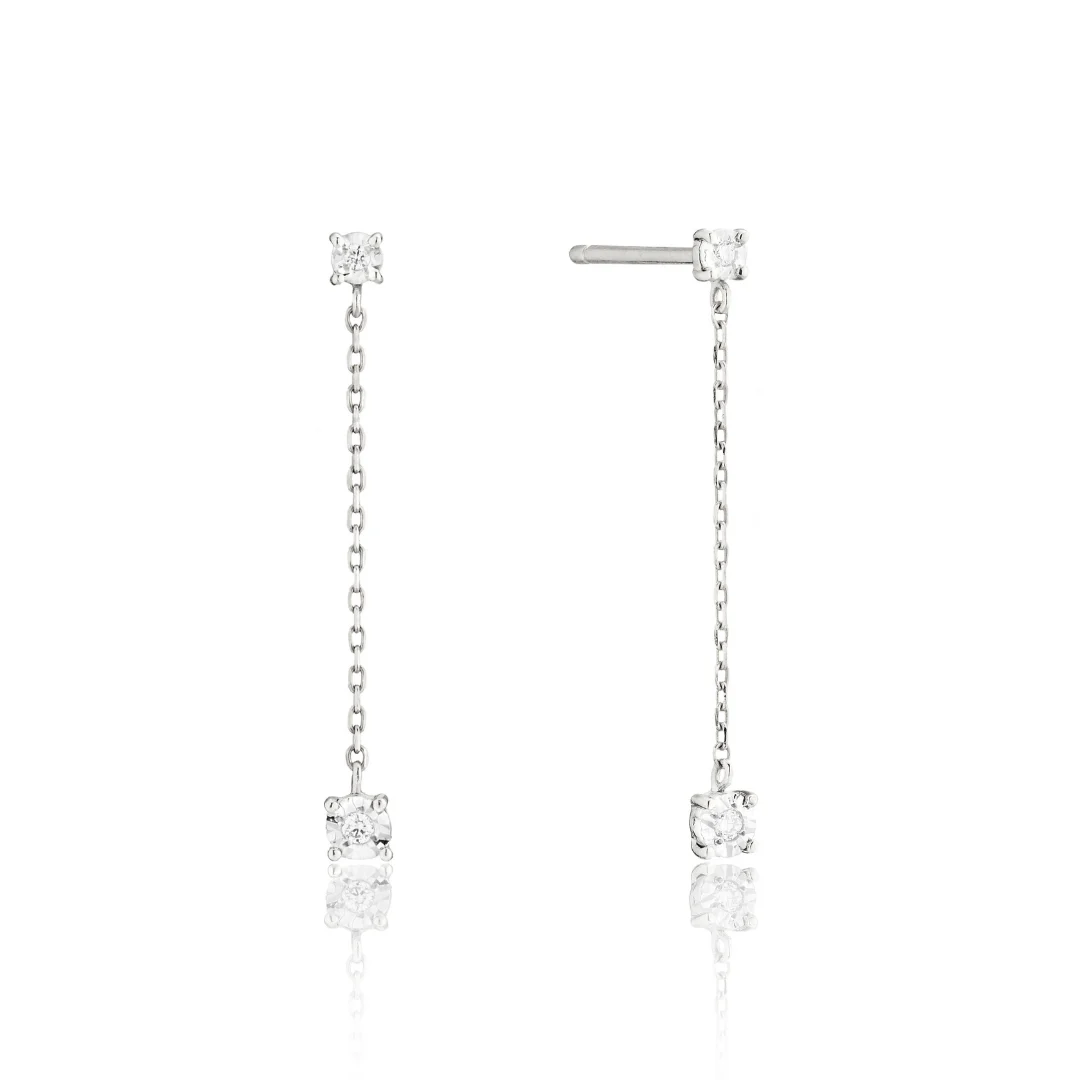 Solid White Gold Genuine Diamond Drop Stud Earrings