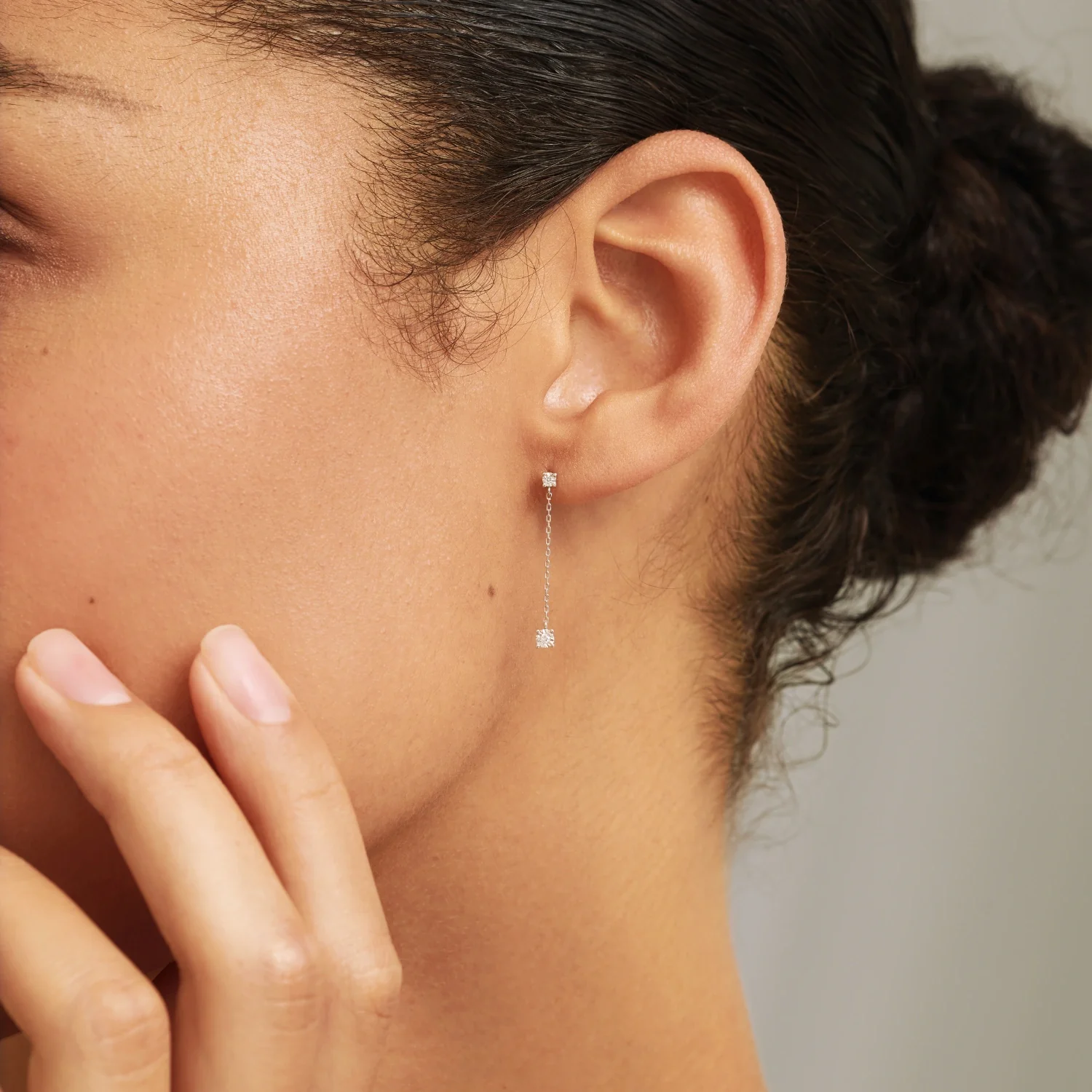 Solid White Gold Genuine Diamond Drop Stud Earrings - Image 2