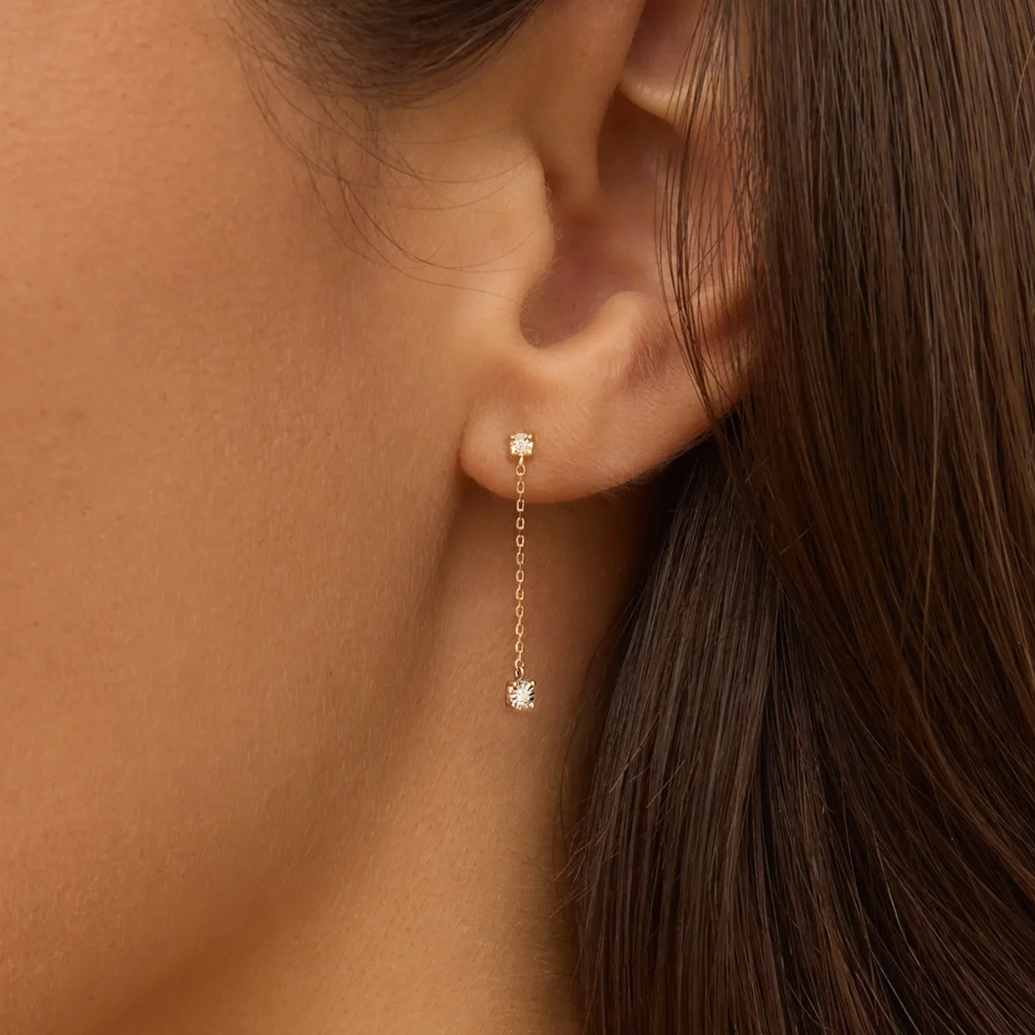 Solid White Gold Genuine Diamond Drop Stud Earrings - Image 4