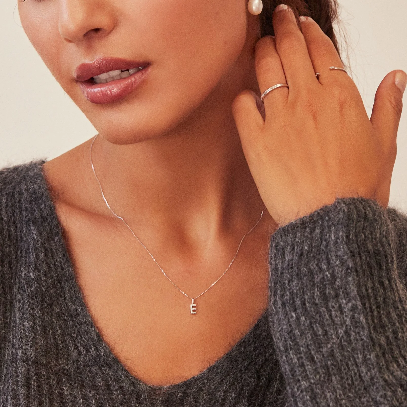 Solid White Gold Genuine Diamond Individual Initial Charm - Image 3