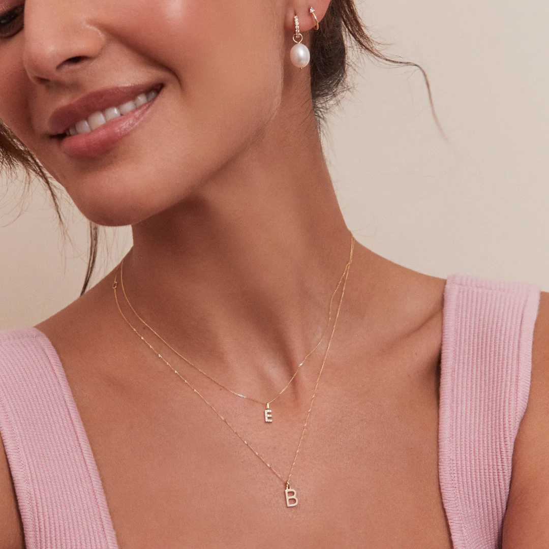 Solid White Gold Genuine Diamond Initial Letter Necklace - Image 5