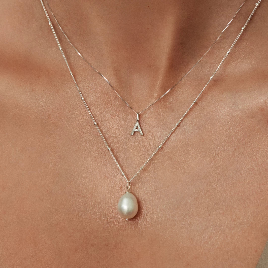 Solid White Gold Genuine Diamond Initial Letter Necklace - Image 6