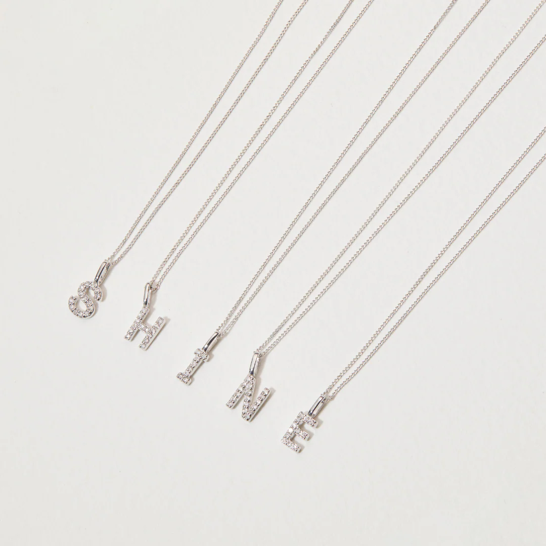 Solid White Gold Genuine Diamond Initial Letter Necklace - Image 7