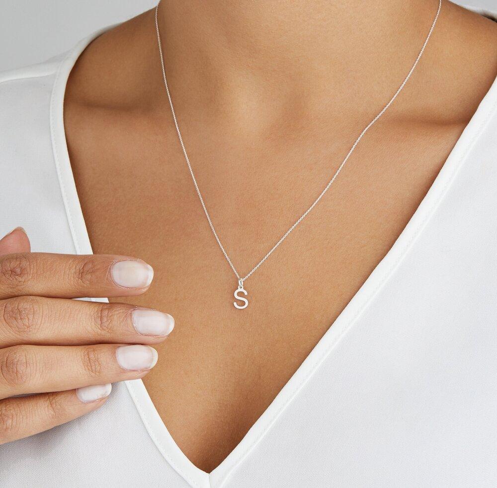 Solid White Gold Initial Letter Necklace - Image 11