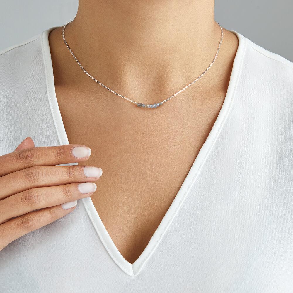 Solid White Gold Labradorite Gemstone Cluster Choker - Image 2