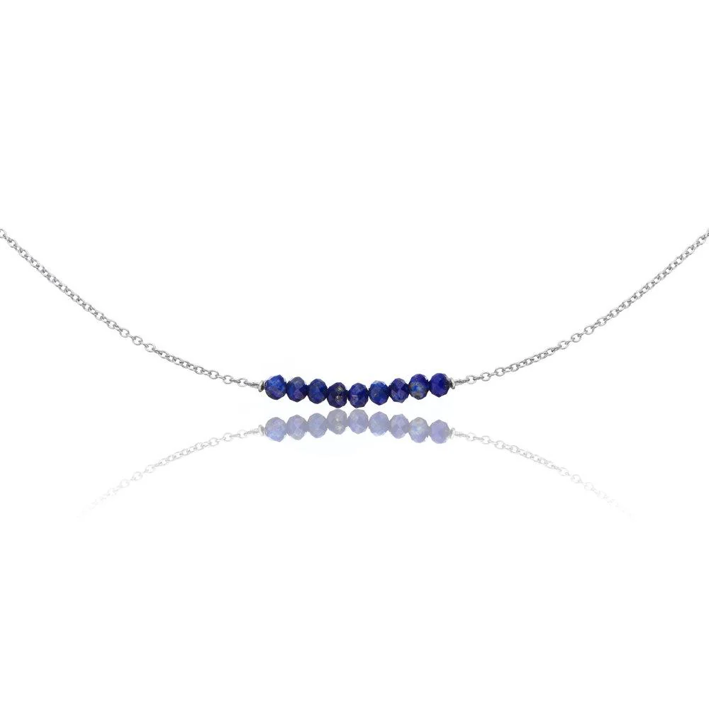 Solid White Gold Lapis Gemstone Cluster Choker