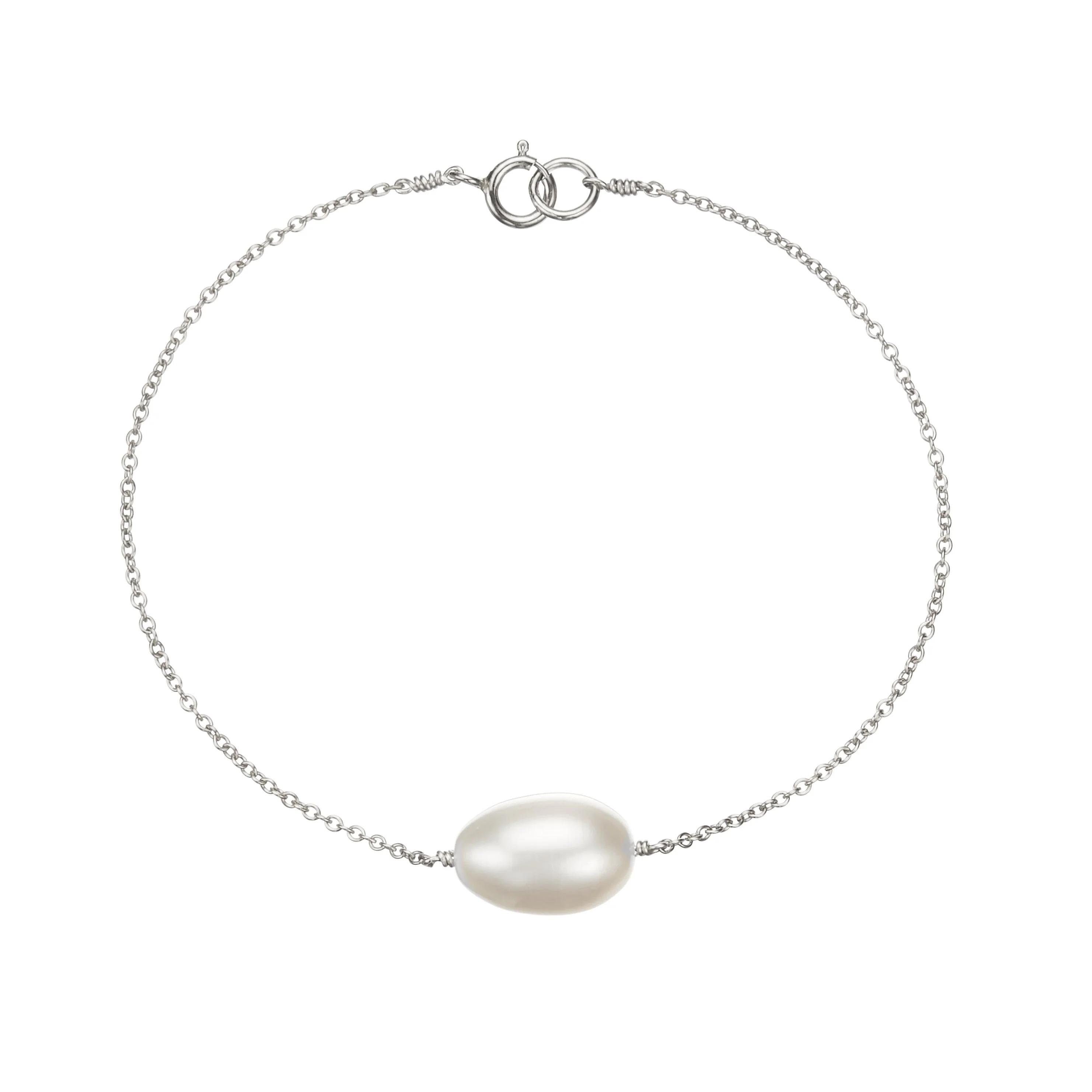 Solid White Gold Large Pearl Bracelet
