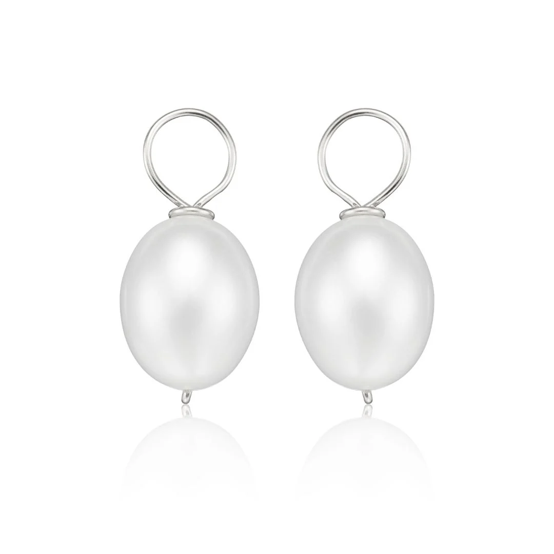 Solid White Gold Large Pearl Drop Pair