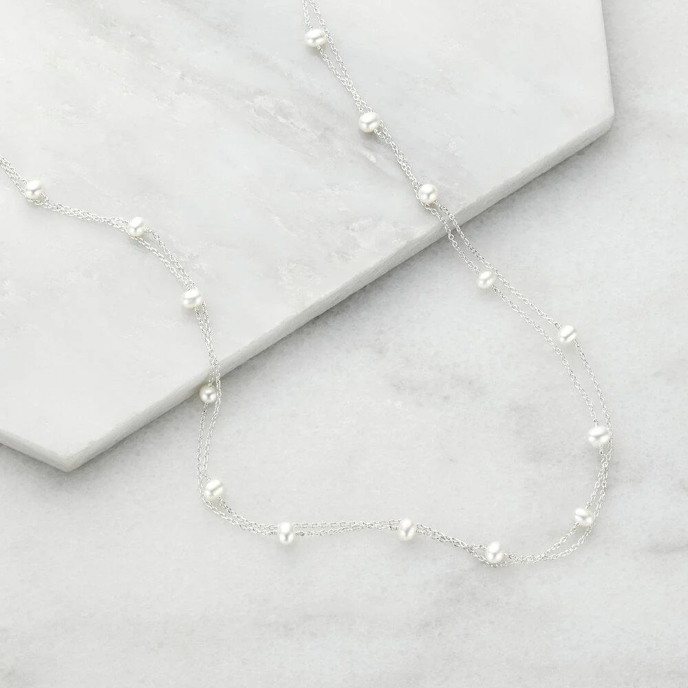 Solid White Gold Layered Pearl Necklace - Image 3
