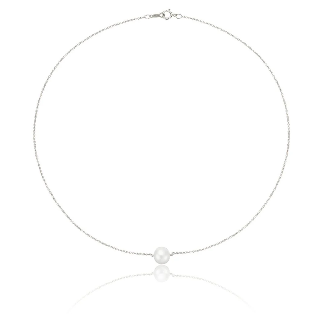 Silver Medium Single Pearl Choker - Image 3