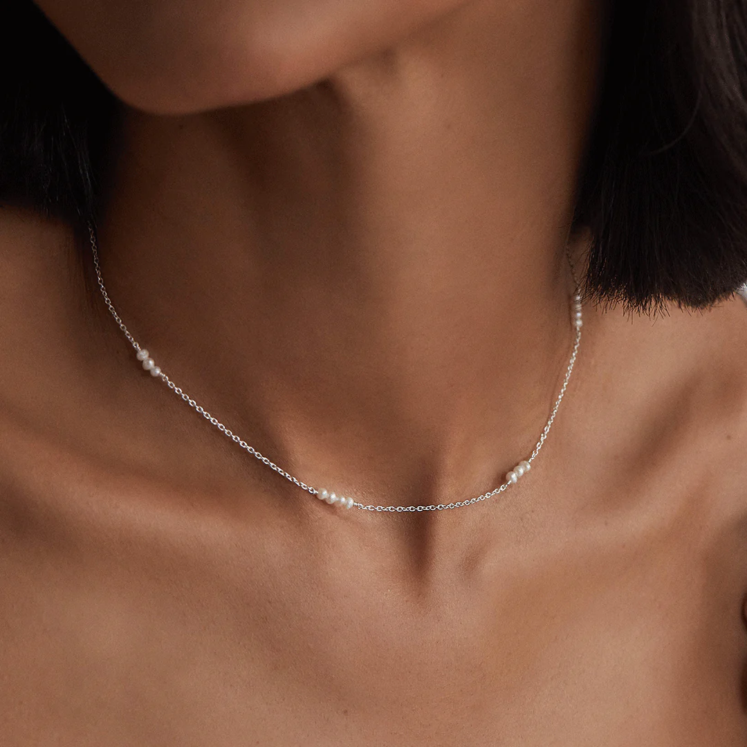 Solid White Gold Mini Pearl Choker - Image 2