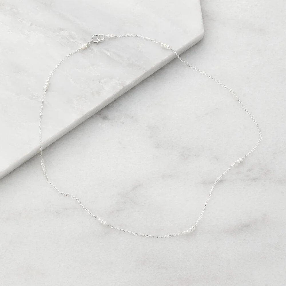 Solid White Gold Mini Pearl Choker - Image 5