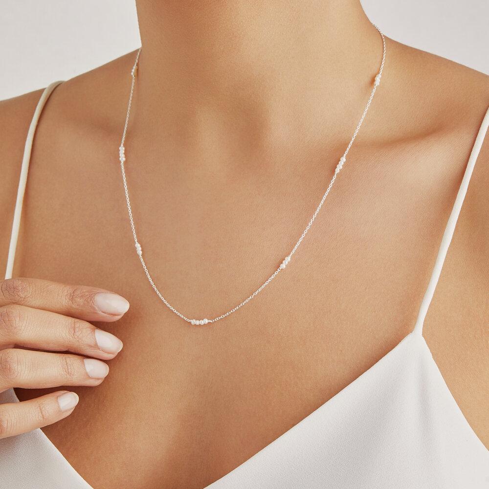 Solid White Gold Mini Pearl Necklace - Image 2