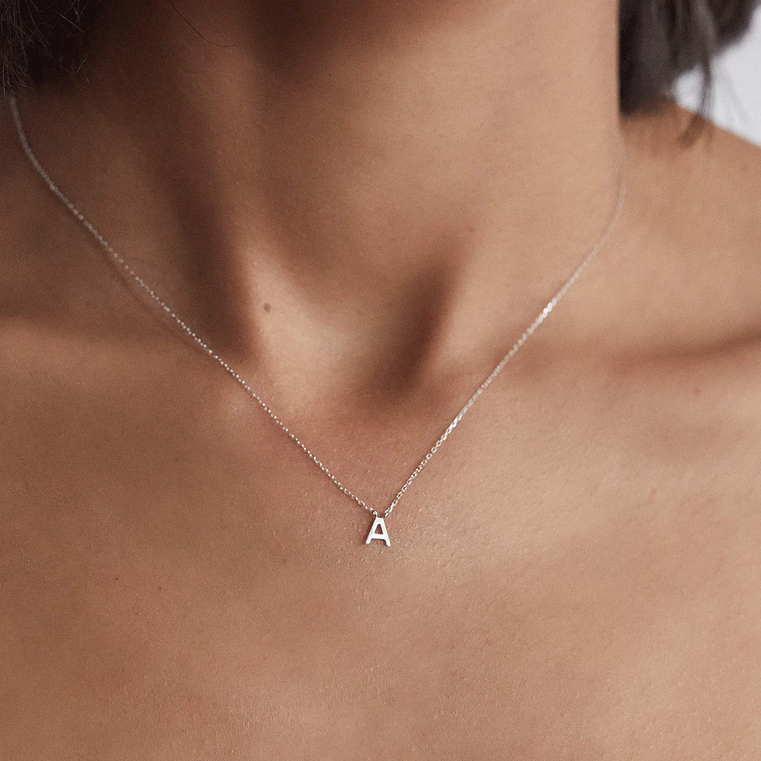 Solid White Gold Miniature Initial Letter Necklace - Image 2