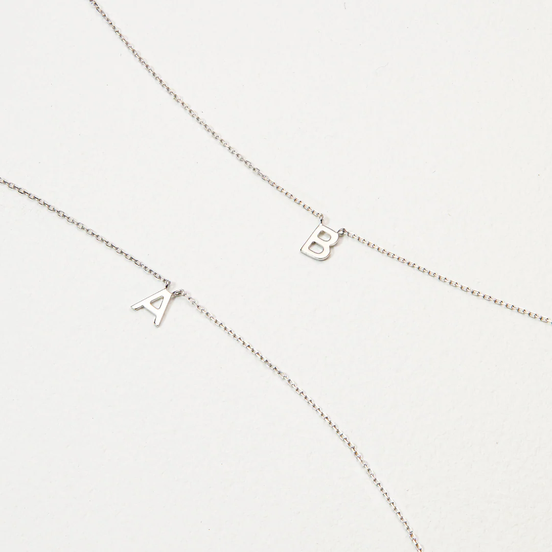 Solid White Gold Miniature Initial Letter Necklace - Image 5