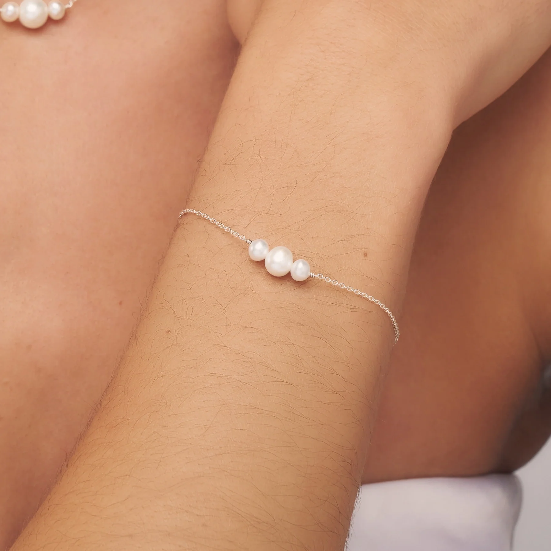 Solid White Gold Multi Pearl Cluster Bracelet - Image 2