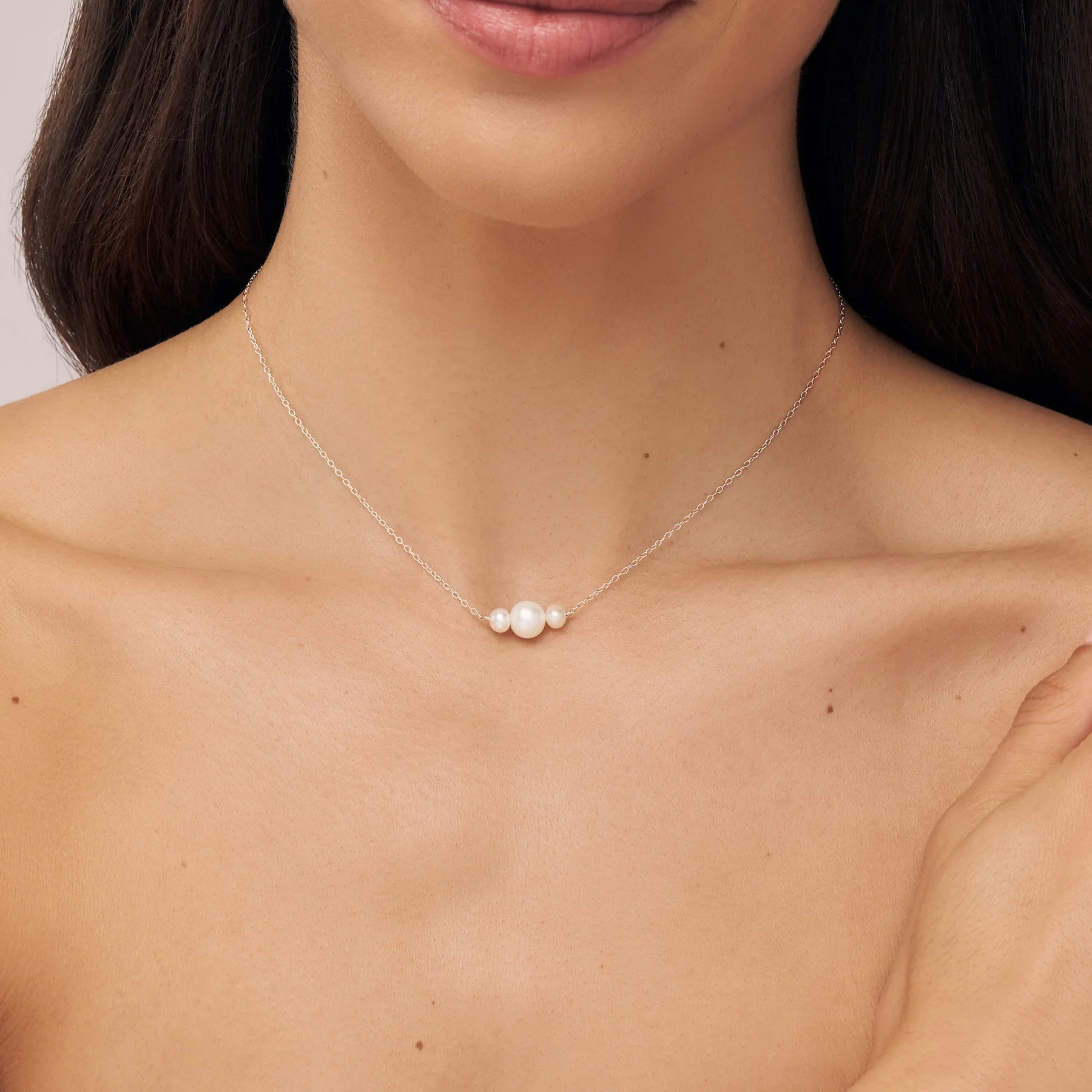 Silver Multi Pearl Cluster Necklace - Image 2