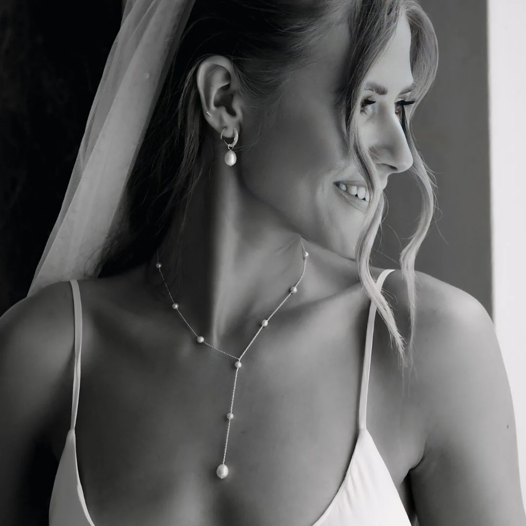Solid White Gold Multi Pearl Lariat Necklace - Image 4