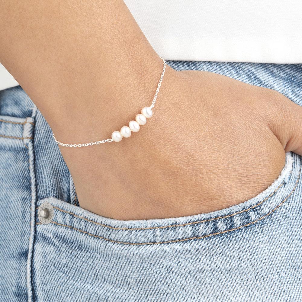 Solid White Gold Pearl Cluster Bracelet - Image 2