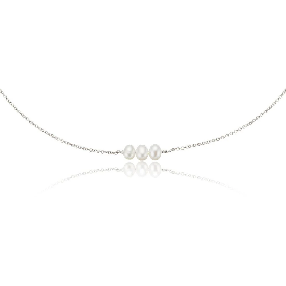 Solid White Gold Pearl Cluster Choker